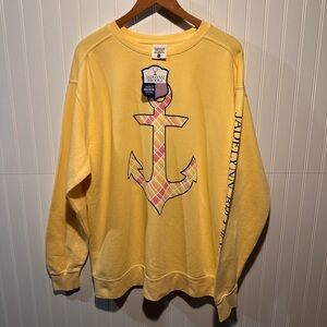 NEW Jadelynn Brooke Yellow Plaid Anchor Crewneck Sweatshirt- Large